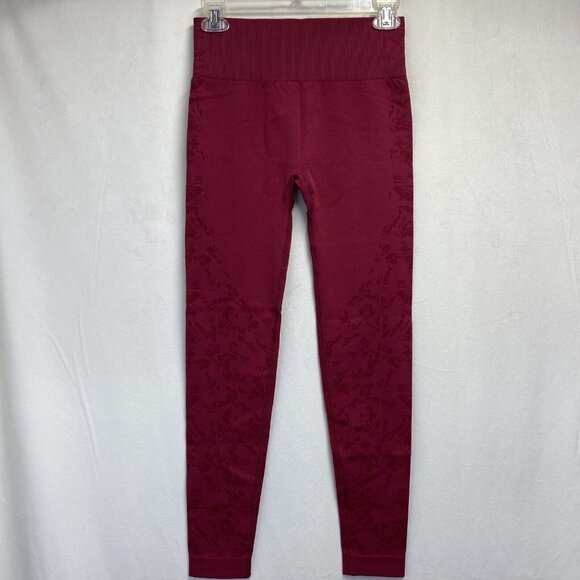 Women Mid-Rise Butt Lift Compression Yoga Leggings Large Red Tummy Control - Picture 1 of 15